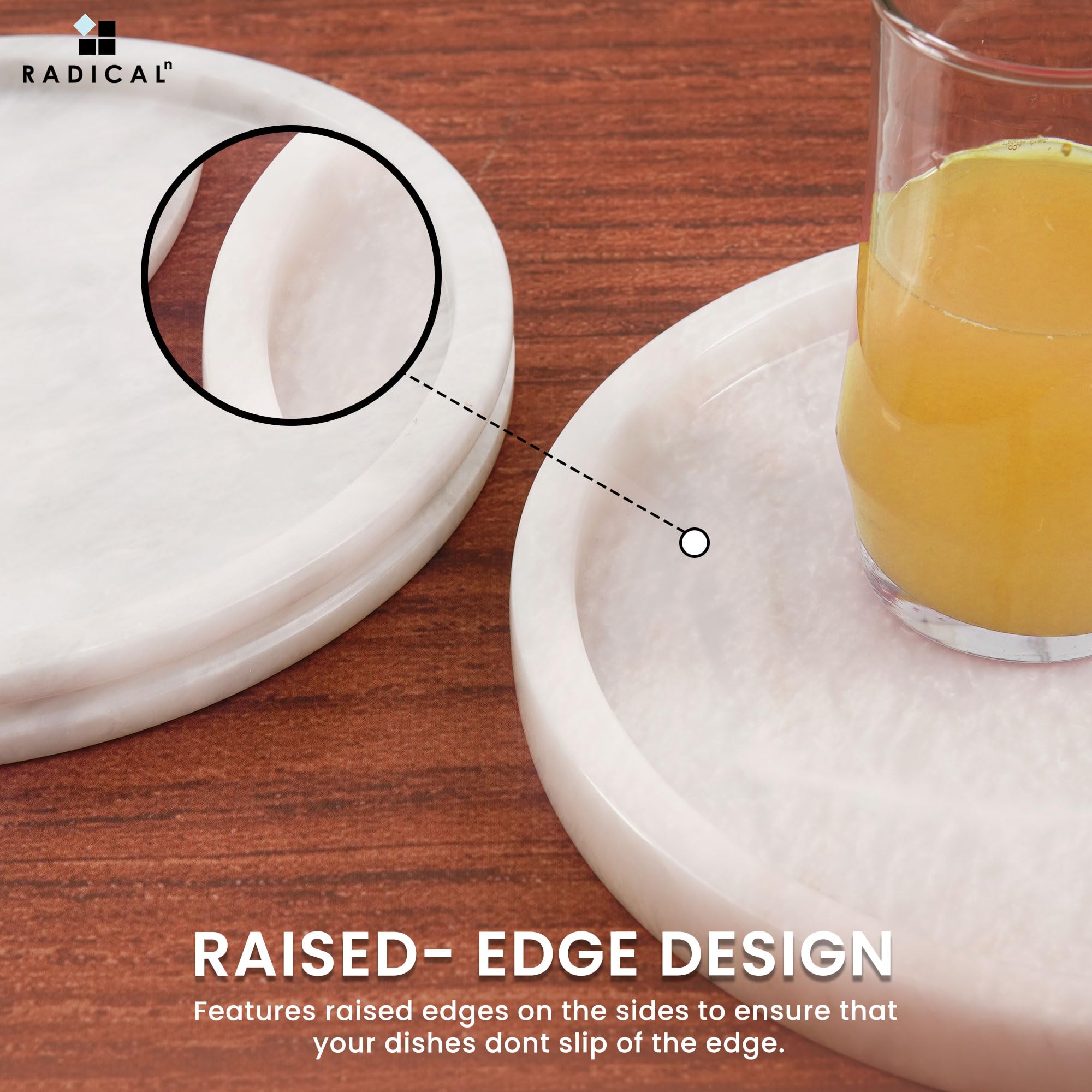 Radicaln Marble Tray White 10'' Inch Handmade Coffee Table Tray For Kitchen Countertop - Makeup Storage Vanity Tray - Tabletop D